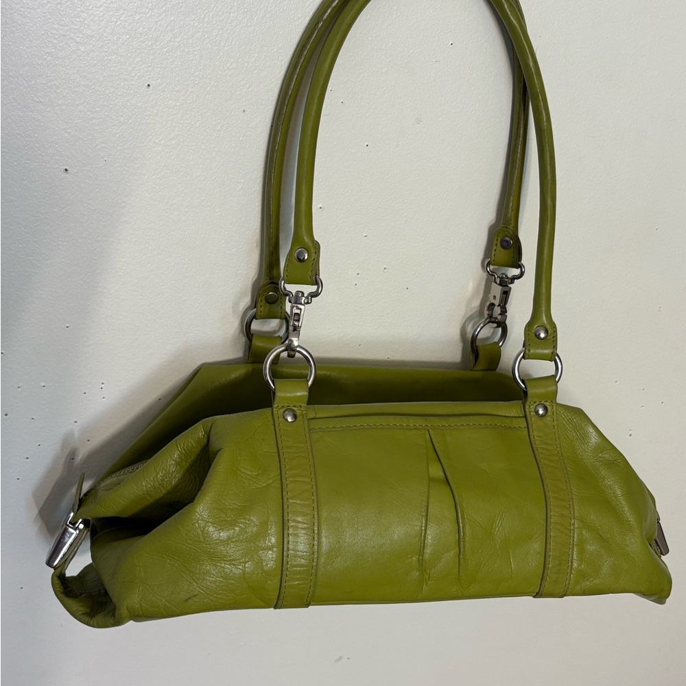 Green Leather Shoulder Bag with Silver Hardware